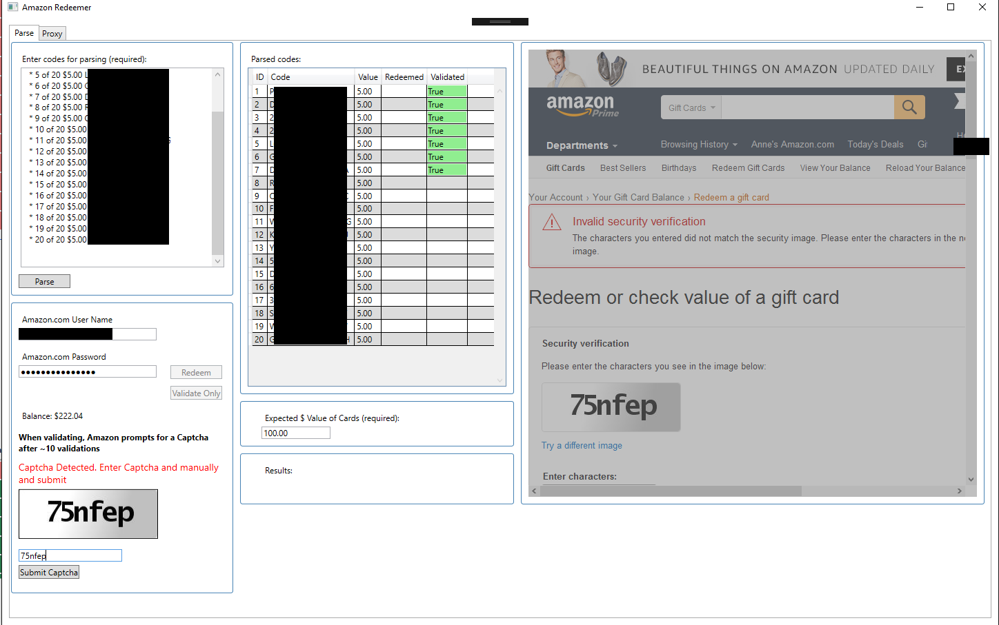 Amazon Gift Card Validator/Redeemer free scripts