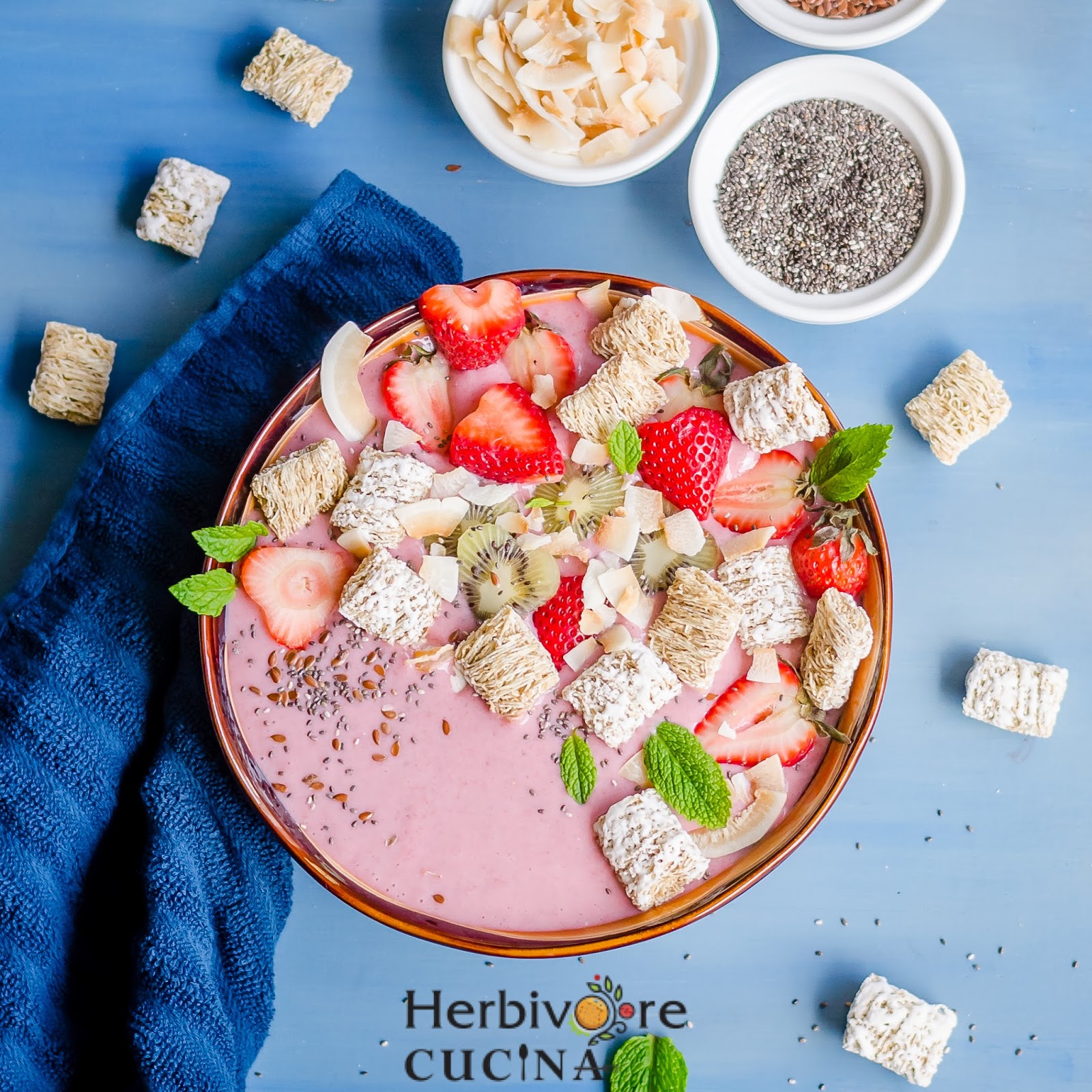 Herbivore Cucina Vegan Strawberry + Cereal Smoothie Bowl
