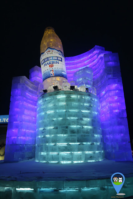 Harbin beer ice sculpture at Harbin Ice Sculpture Exhibition in Heilongjiang, China Harbin beer ice sculpture at Harbin Ice Sculpture Exhibition in Heilongjiang, China