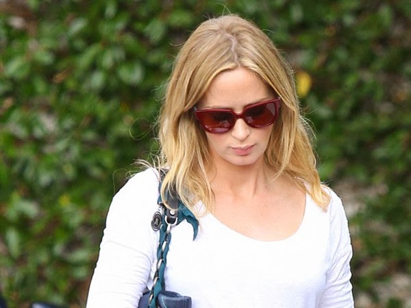 Pregnant Emily Blunt Puts On Bright Red Glasses to Show the Delight