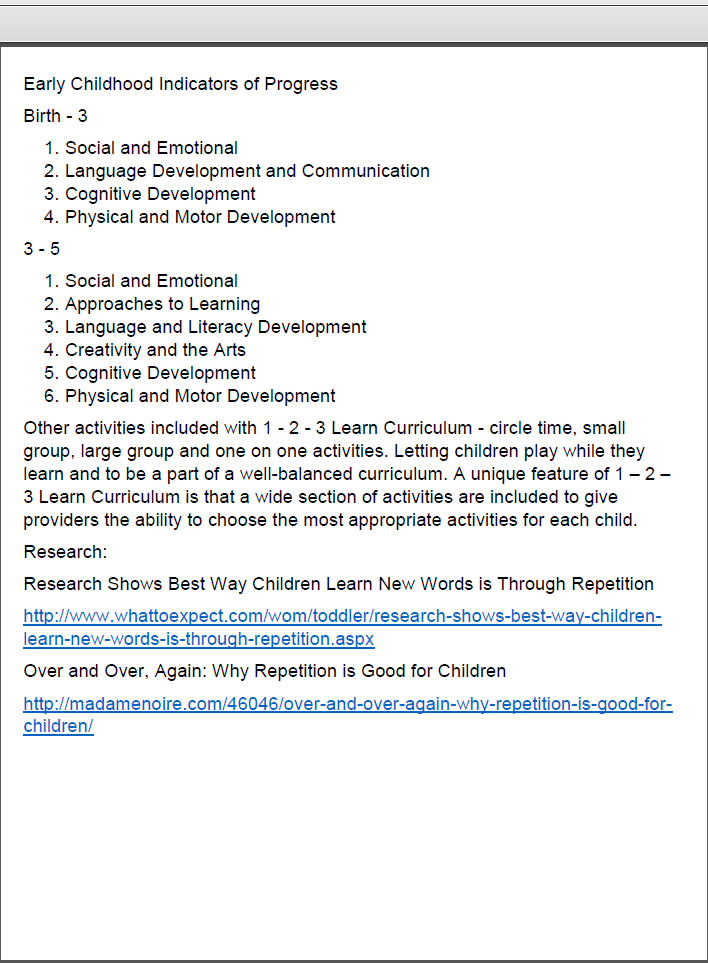 1 - 2 - 3 Learn Curriculum