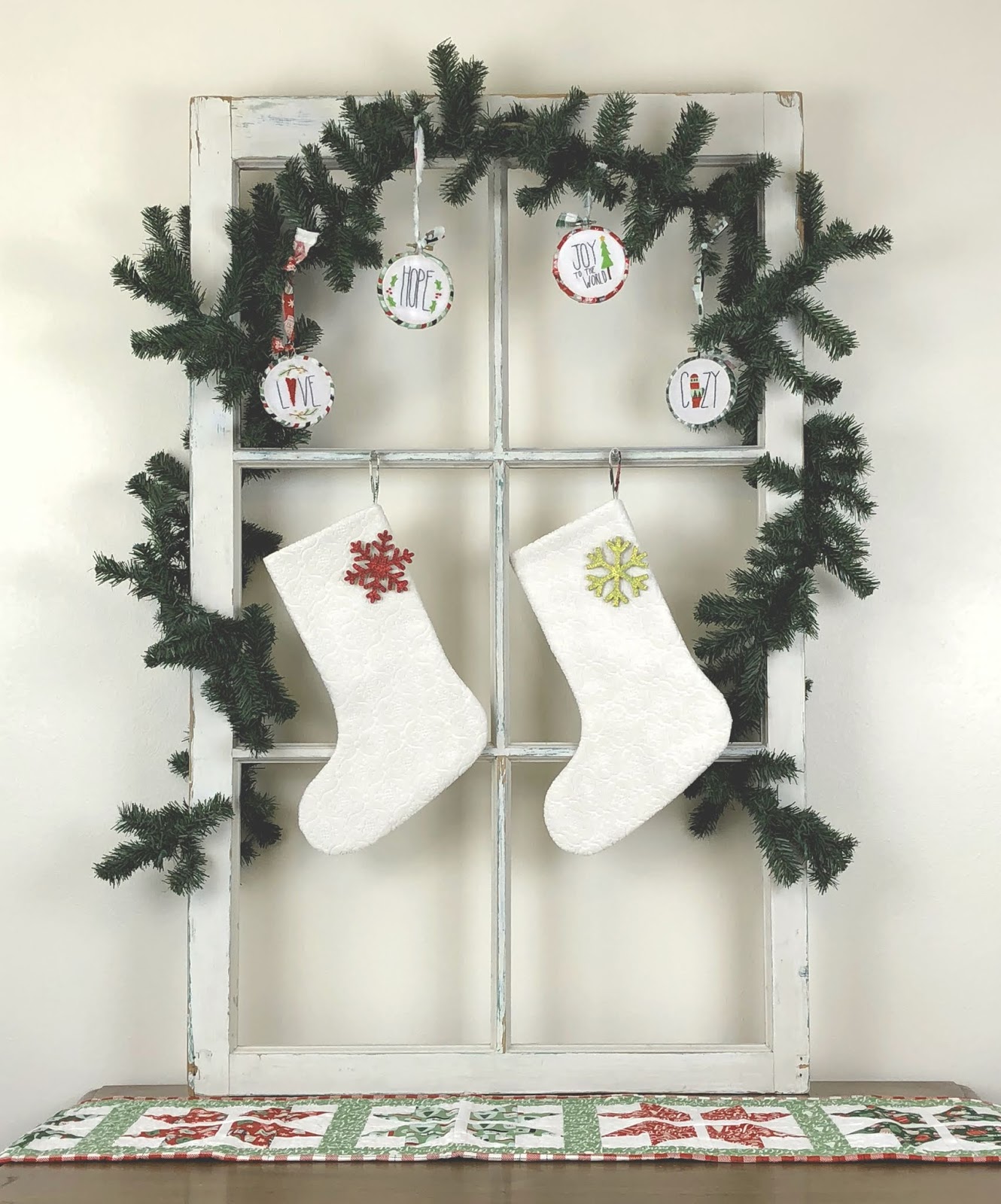 Decorated Christmas stockings with a little fabric paint and some buttons!