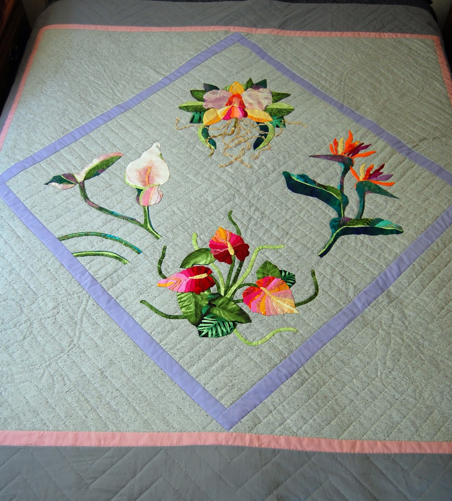 Creative Mischief Tropical flower applique quilt