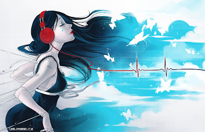 Anime Women With Headphone - Listeng to Music Wallpaper