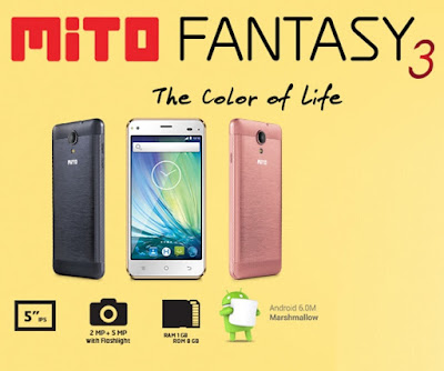 Spesifikasi Mito A69 Fantasy 3 Spesifikasi Mito A69 Fantasy 3 Display 5 inch layar sentuh dengan panel IPS yakni bentukan MITO buat tipe A69 Fantasy3 terbaru kali ini. Resolusi yang cukup tajam dan tetap jernih tetap dihadirkan oleh Mito. Dari desain terlihat dual camera yang tertanam pada Mito A69. Resolusi yang dipakai sama dengan kamera pada Mito A230 yaitu 5MP kamera utama dan 2MP kamera depan. Dalam hal ini. dual kamera dengan resolusi 5MP tetap menjadi keunggulan Mito A91 Fantasy Fly. Diluar urusan layar dan kamera , hadirnya OS versi gres 6.0 Marshmallow yakni sinyal berpengaruh gadget anyar mito Fantasy 3 A69. Pas banget buat kau yang mencari hp android marshmallow murah , dengan beberapa kelebihan utama sistem operasi milik Google ini. Beberapa dari ponsel arif Mito seri fantasy fly maupun Fantasy3 selain dengan layar lebar 5 inch , memang menghadirkan spek yang kencang , termasuk pada mito A69 fantasy3 kali ini , mesin kencang yakni dari Quadcore processor dan RAM 1Gb yang termuat. Kelebihannya juga terlihat dari bab memori dimana mito memperlihatkan ruang penyimpanan data sebesar 8GB buat A69 , Tanpa menutup saluran buat ekspansi ke microSD. Format dual sim yakni kemudahan utama komunikasi Mito Fantasy 3 A69. Sementara bila mengaktifkan sambungan data , mito A69 Fantasy3 didukung oleh koneksi cepat 3G. Beberapa dari fungsi