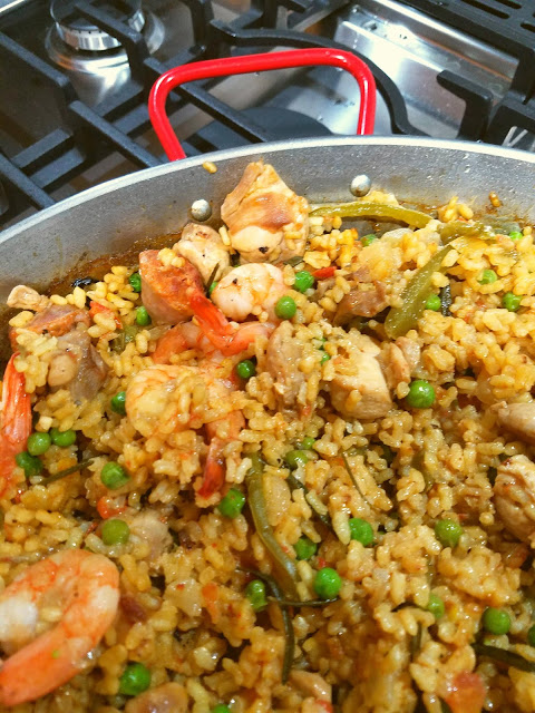 Chicken and shrimp paella.