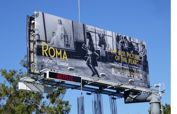 Roma 8 Critics' Choice Award nominations billboard Sunset Strip Roma 8 Critics Choice nominations billboard