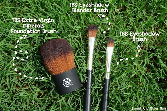 The Body Shop Brushes on Sale - Extra Virgin Minerals Powder Foundation Brush, Eyeshadow Brush, and Eyeshadow Blender Brush