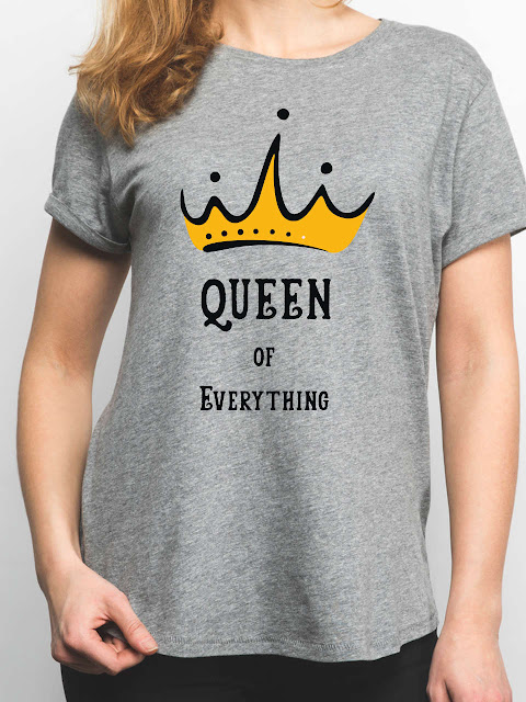 Women Queen Of Everything Grey T-shirt