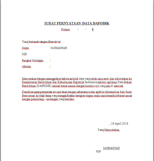 Contoh Format Surat Pernyataan Dapodik Secercah Ilmu