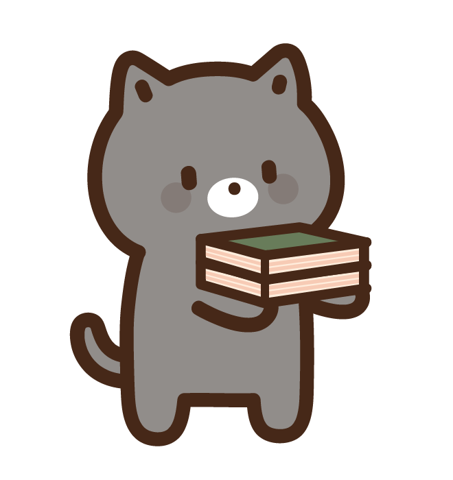 そざいにゃんだ 本を運ぶねこのイラスト