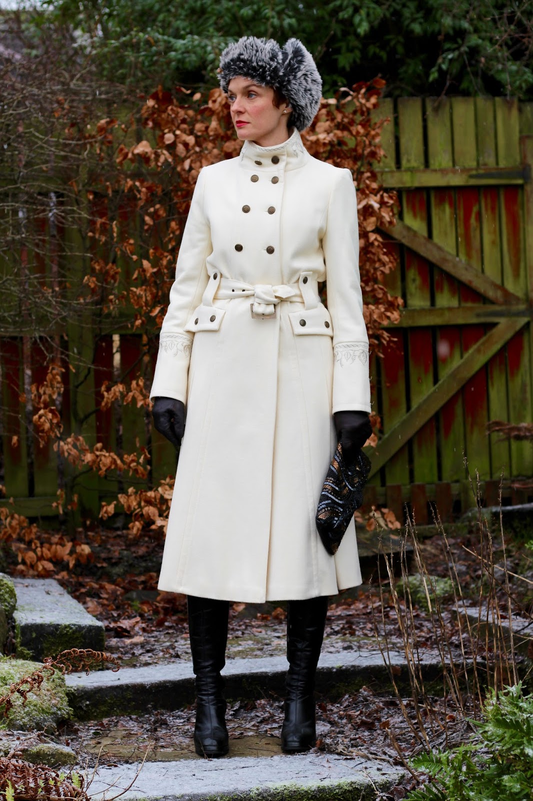 Fake Fabulous | White Statement Winter Coat | Military style & a Fur Hat.