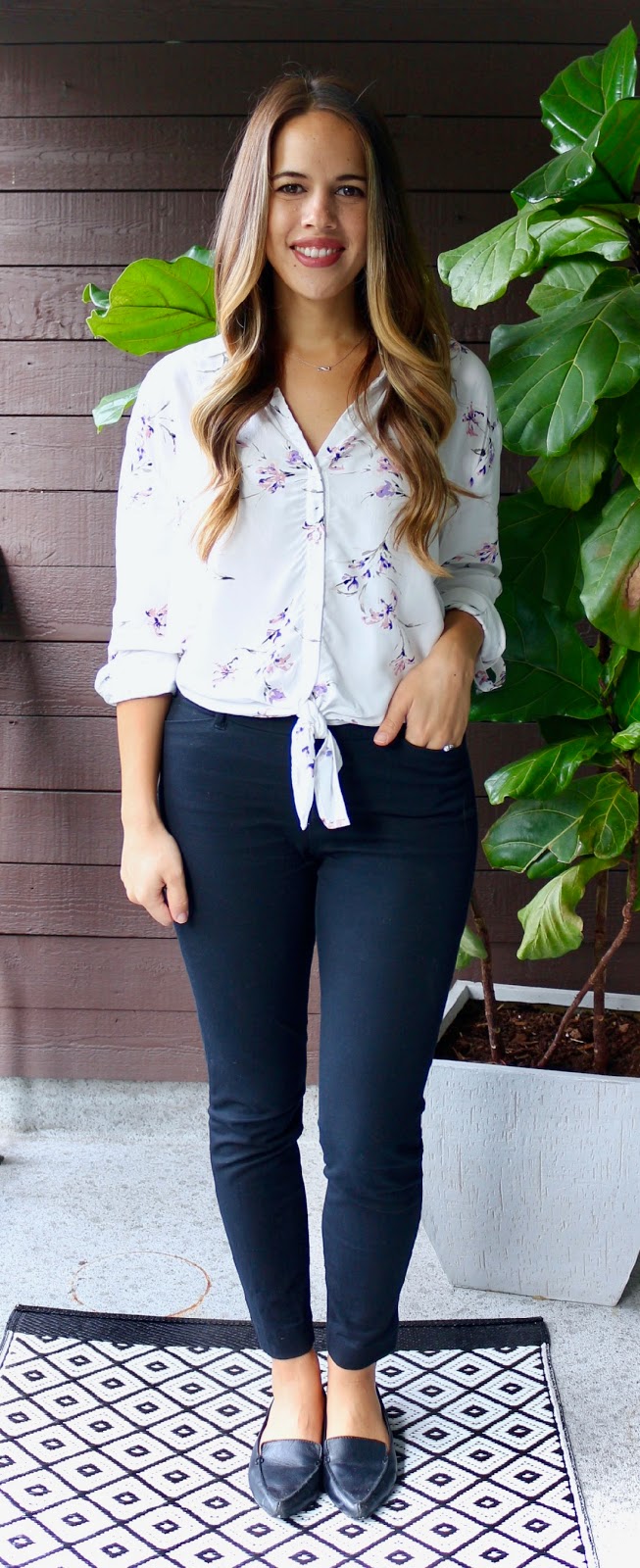 Jules in Flats - Tie-Front Floral Blouse (Business Casual Fall Workwear on a Budget) 