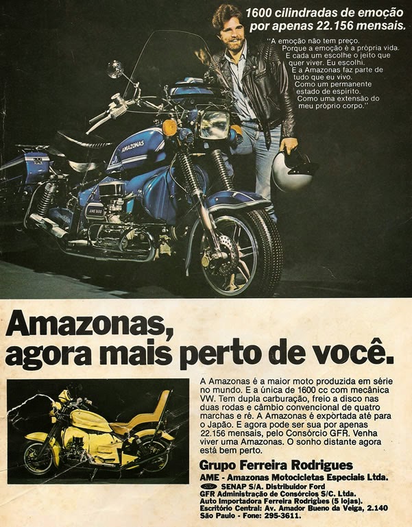 Propaganda da Moto Amazonas, nos anos 70. Modelo fabricado no Brasil.