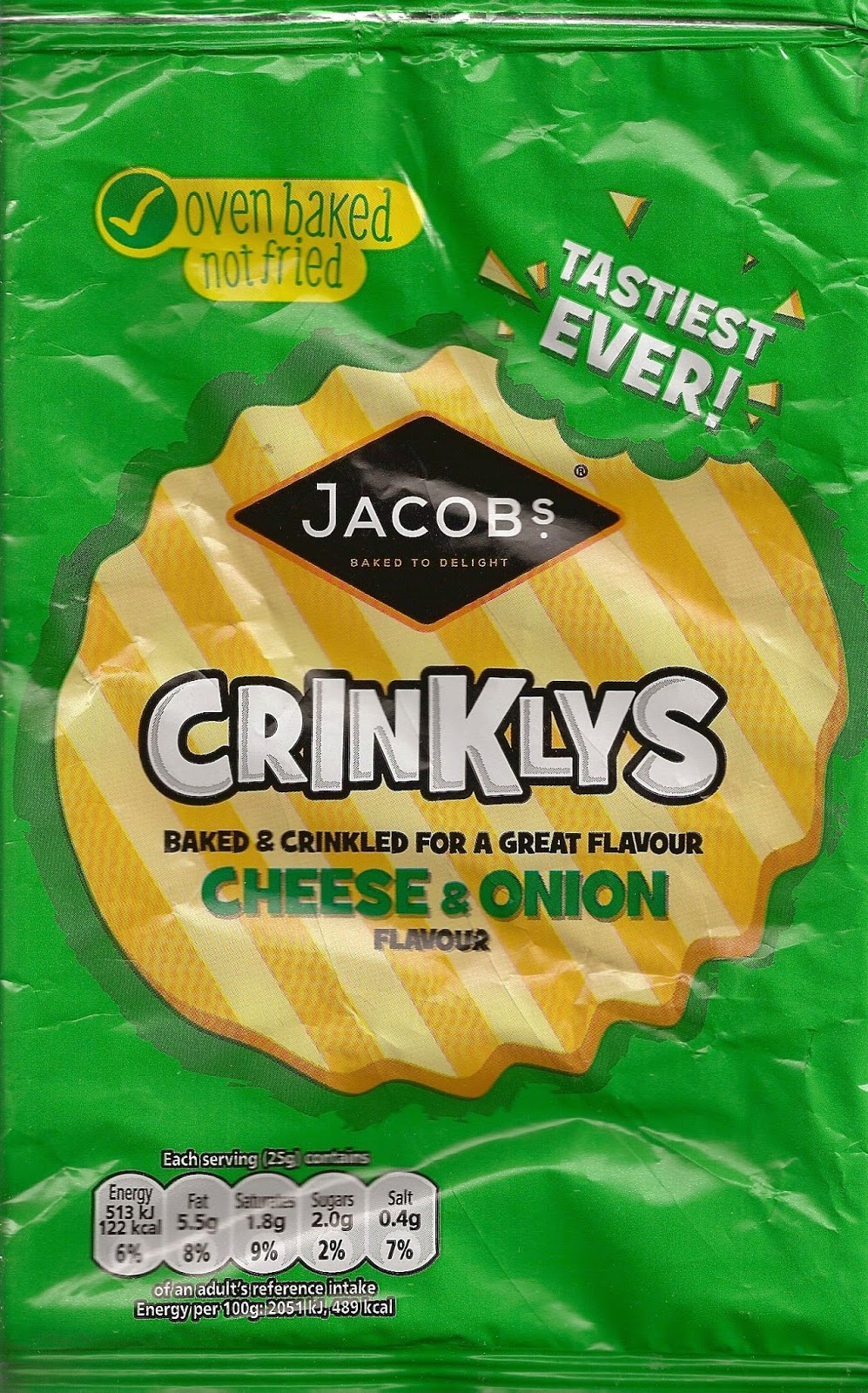 Cheeseburger Crisps & Other Stories Jacobs Crinklys Cheese & Onion Flavour