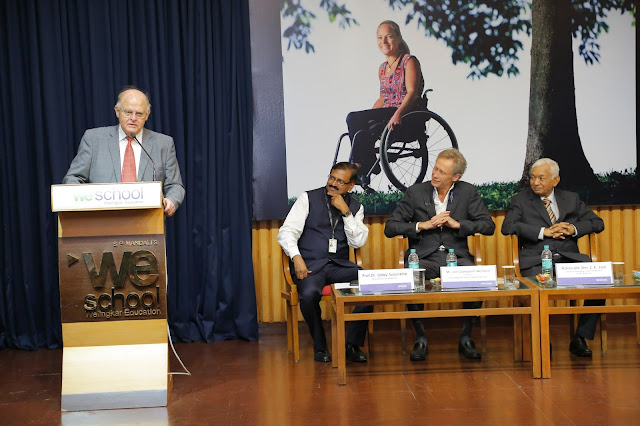 Consul General of Sweden in Mumbai, Mr. Nils Eliasson expresses his views at the inauguration of Design for Dignity exhibition at WeSchool while Prof Dr Uday Salunkhe, Group Director, WeSchool, Acting Consul General of Sweden in Mumbai Mr. Jan Campbell Westlind, and Mr. S.K Jain, Chairman, LMC, WeSchool and Shikshana Prasaraka Mandali listen in rapt attention Consul General of Sweden in Mumbai, Mr. Nils Eliasson expresses his views at the inauguration of Design for Dignity exhibition at WeSchool while Prof Dr Uday Salunkhe, Group Director, WeSchool, Acting Consul General of Sweden in Mumbai Mr. Jan Campbell Westlind, and Mr. S.K Jain, Chairman, LMC, WeSchool and Shikshana Prasaraka Mandali listen in rapt attention