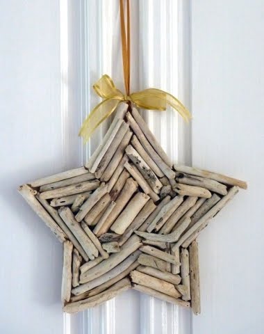 Christmas holiday star on wall with ribbon
