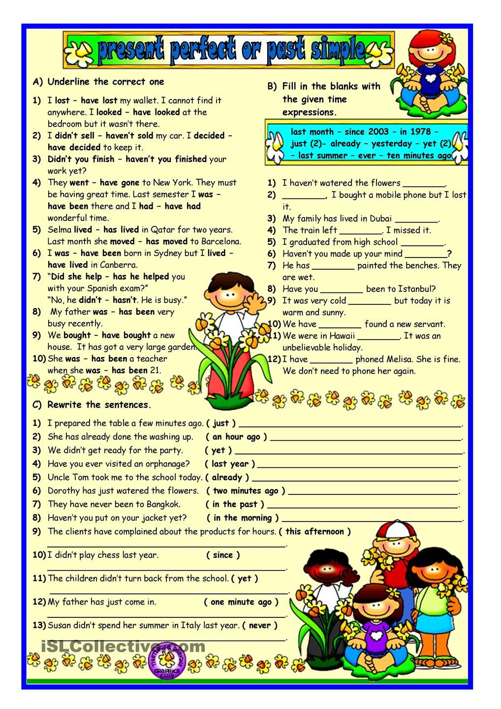 English Exercises PRESENT PERFECT SIMPLE PAST