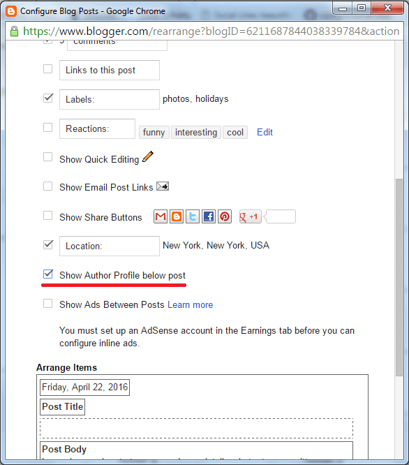 setting profile box blogger template