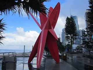 New Red Surfboard sculpture on Surfers Paradise Beach Raw Image