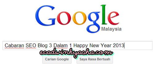 Cabaran SEO Blog 3 Dalam 1 Happy New Year 2013