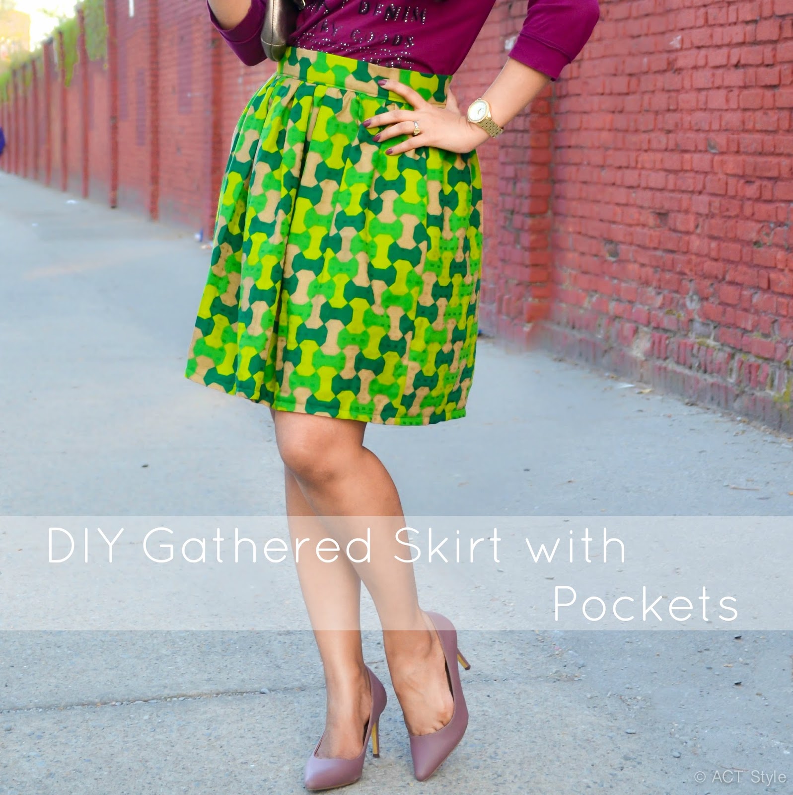 ACT Style Blog DIY Gathered Skirt with Pockets.