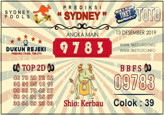 Prediksi Togel SYDNEY TIKETTOTO 13 DESEMBER 2019