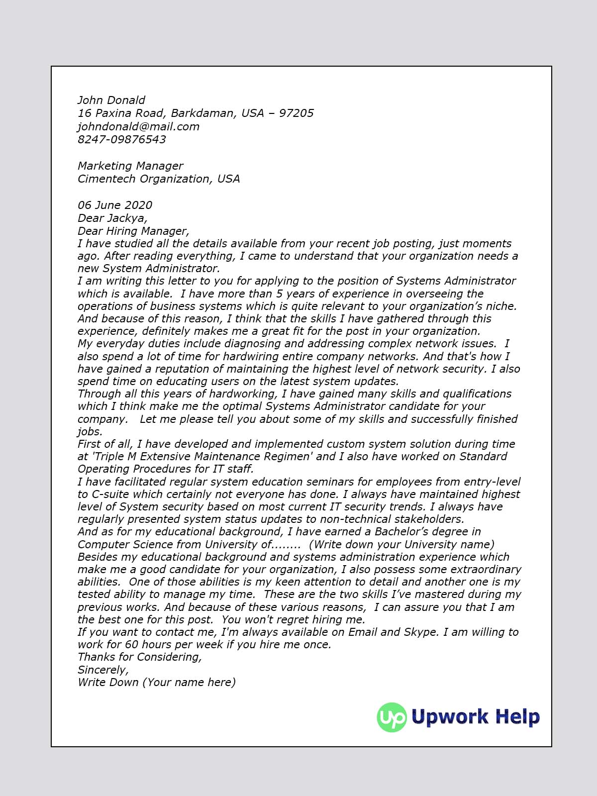 cover letter sample for system administration network sample cover letter for system administrator