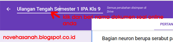 beri nama dokumen soal online anda di google drive formulir cara membuat soal atau kuis online di google drive untuk ujian atau tes siswa sangat mudah. baca tutorial ini 2
