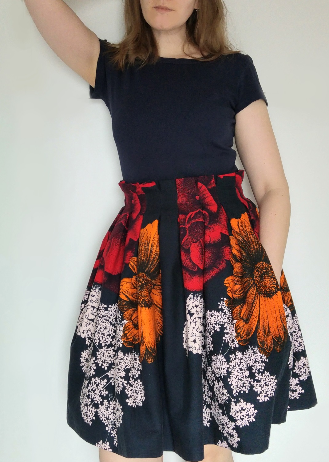 Sew Scoundrel Floral vintage curtain into paperbag waist skirt