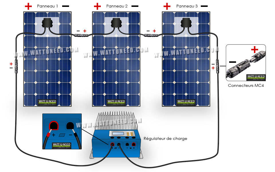 اكتب خط معدني استدعاء  photovoltaic systems أنظمة الطاقة الشمسية: كيفية توصيل 3 الألواح على  التوالي مع مظم الشحن