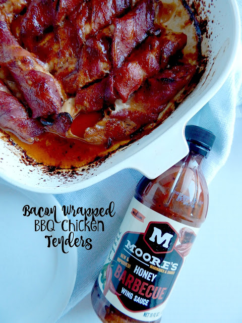 Bacon Wrapped BBQ Chicken Tenders...the perfect party appetizer or great for dinner alone!  Sweet, spicy, salty and sticky chicken wrapped in bacon and slathered with a sweet glaze. (sweetandsavoryfood.com)