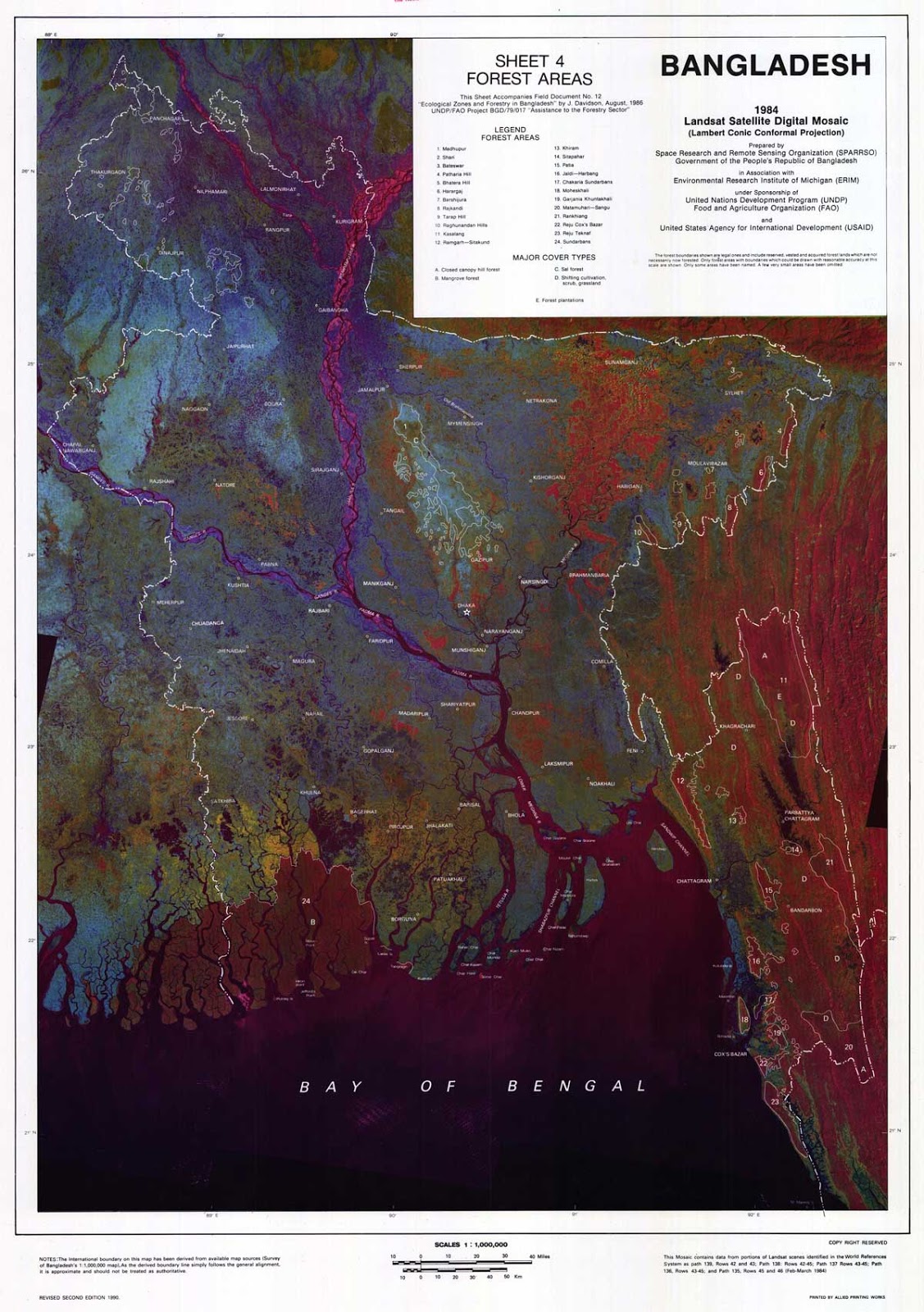 Landsat (TM) Satellite Digital Mosaic Image of Bangladesh