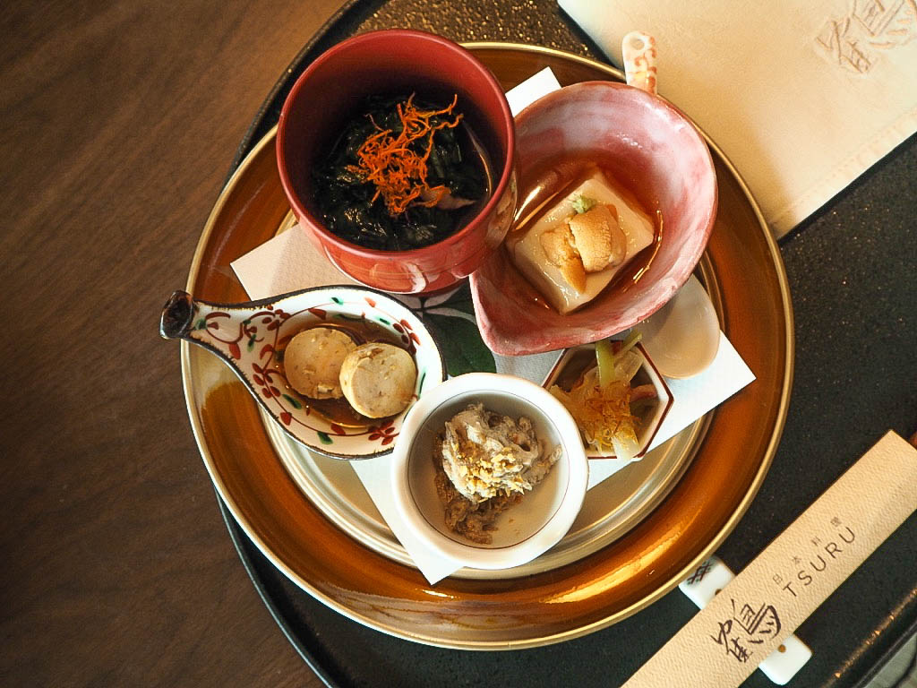 Appetiser course of yorokobi kaiseki menu at Tsuru