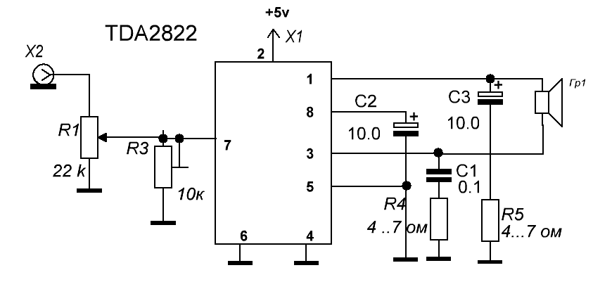 D2822n микросхема схема подключения Tda2822 мостовая схема