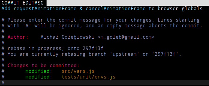 使用 git rebase --continue 時的 commit 訊息編輯畫面