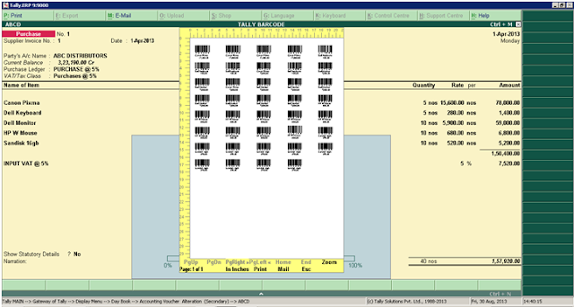 tally barcode printing