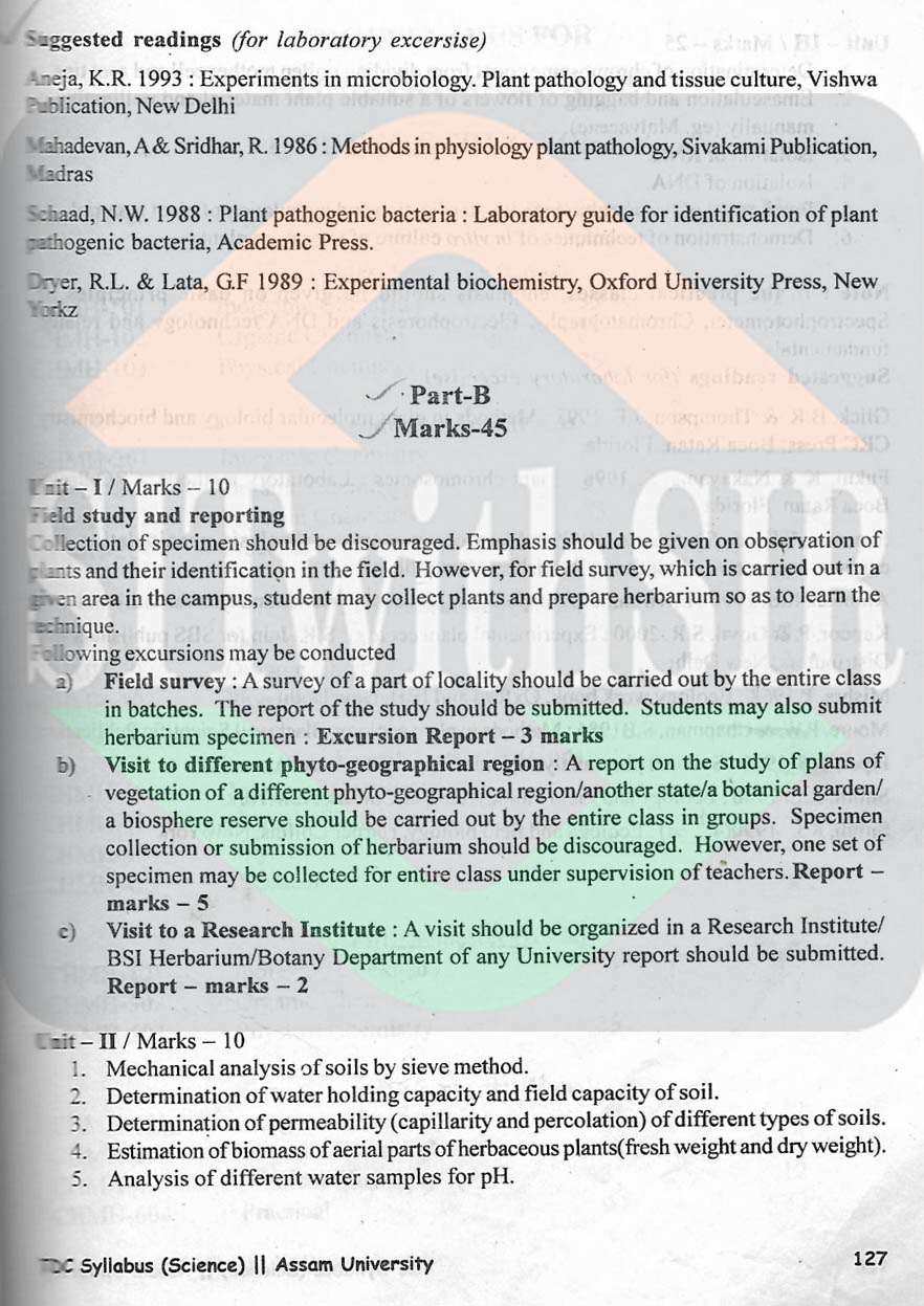 Botany Honours Syllabus for 6th semester of Assam University Silchar