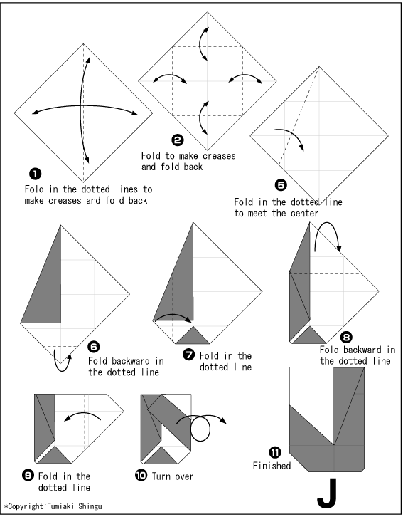 Alphabet J Easy Origami instructions For Kids