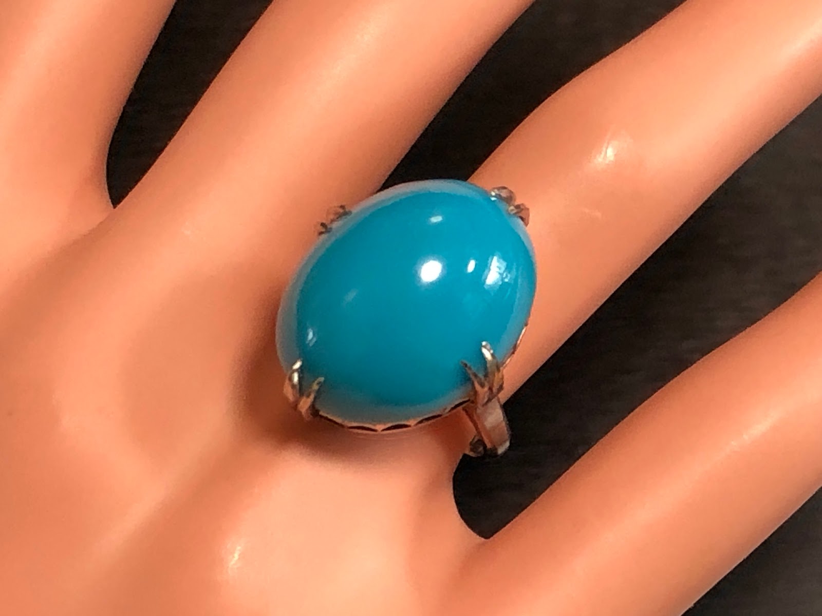 【ヴィンテージ】大玉　プラチナ台　天然トルコ石　ターコイズ　千本透かし　リング ヴィンテージ】大玉プラチナ台天然トルコ石ターコイズ千本透かし