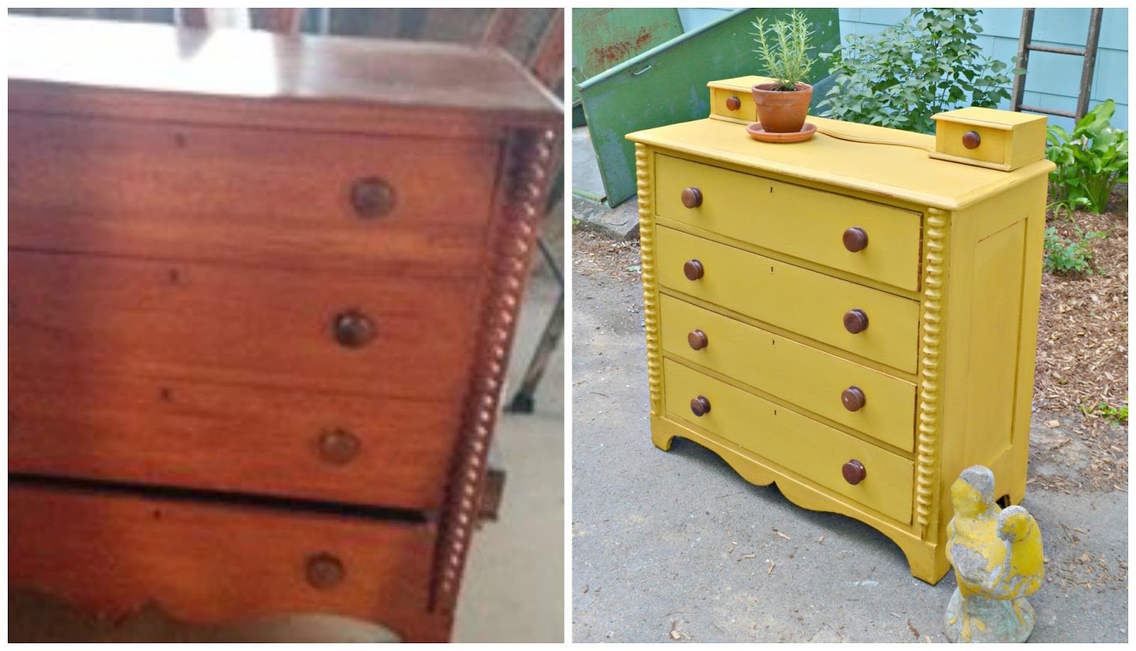 Heir and Space An Antique Pine Dresser in Mustard Yellow