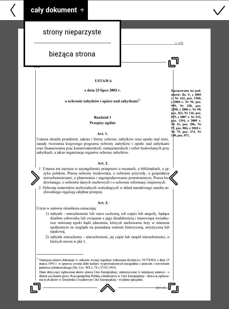 PocketBook Aqua 2 – ręczne przycinanie marginesów w pliku PDF