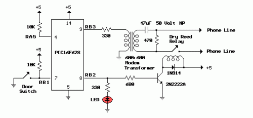 Simple PIC Security System Dials Your Cell Phone Circuit Diagram