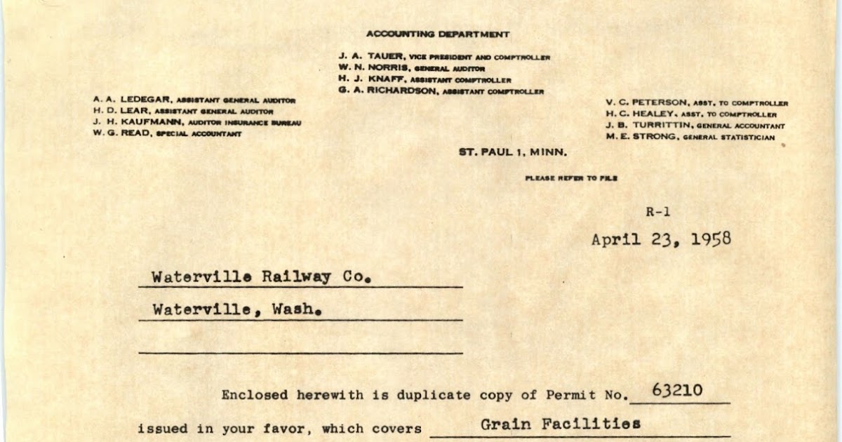 Big Bend Railroad History Waterville Railway GN Permit Letter