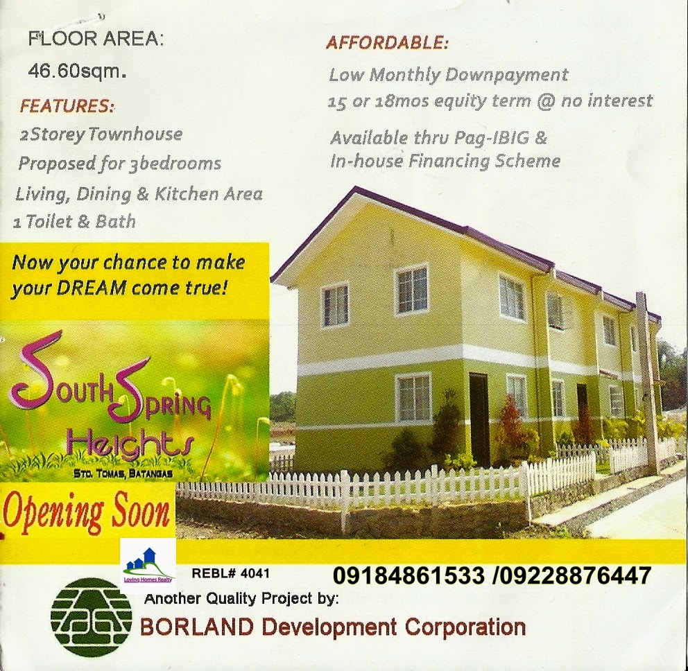Rent to Own House and Lot in Sto Tomas Batangas / South Spring Heights