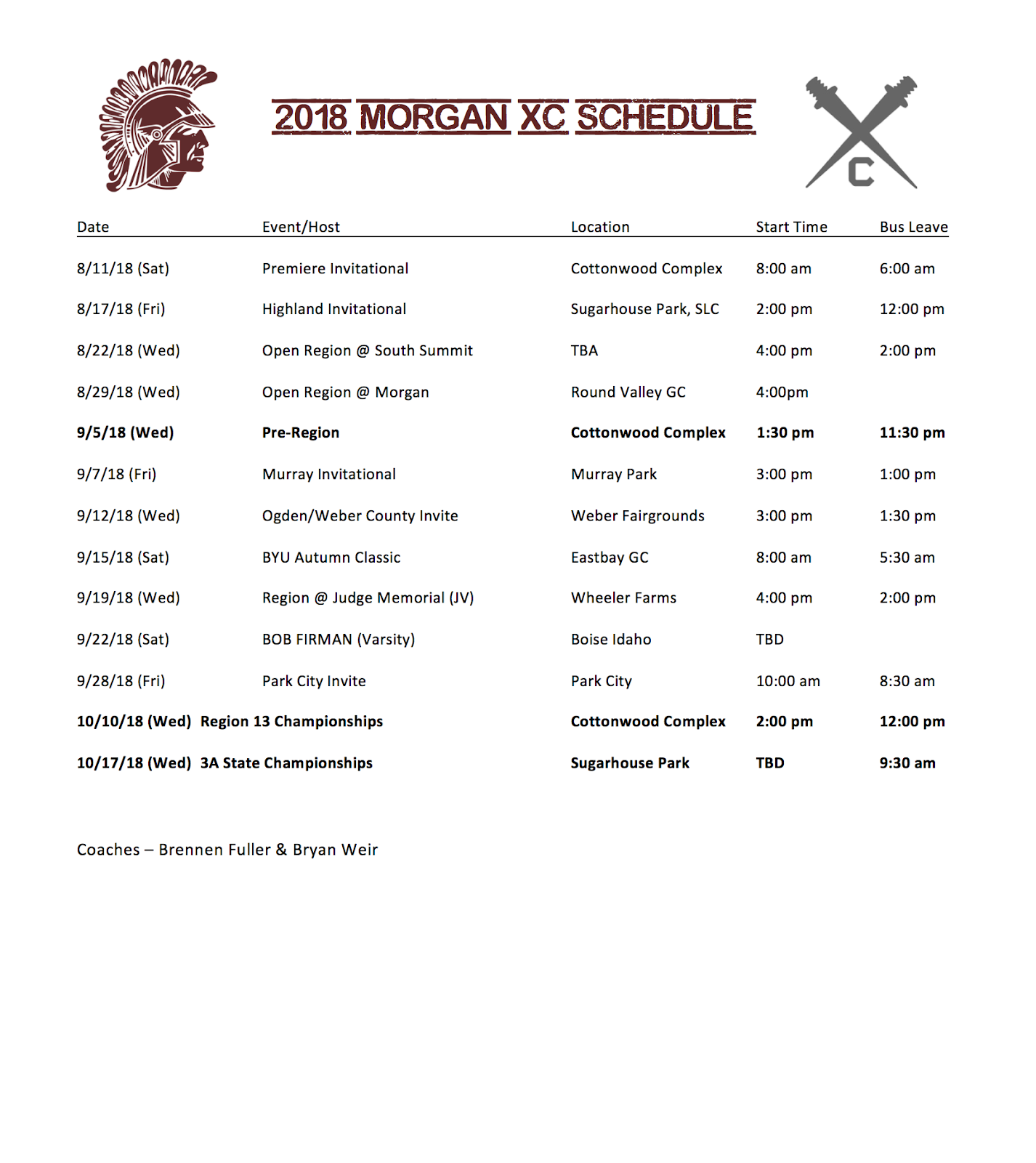 XC XC Schedule!