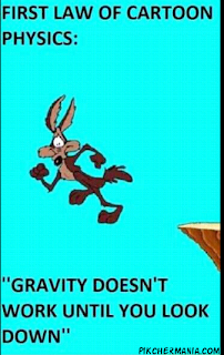 first law of cartoon physics gravity doesn't work until you look down