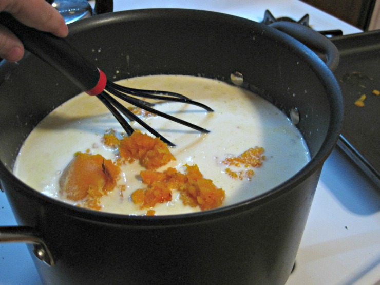 Butternut squash lasagna add squash to milk mixture squash in milk saucepan squash recipe