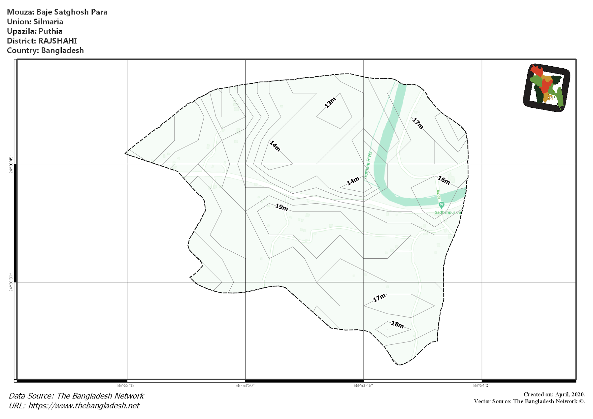 Map of Baje Satghosh Para Mouza of Puthia Upazila, RAJSHAHI, Bangladesh.