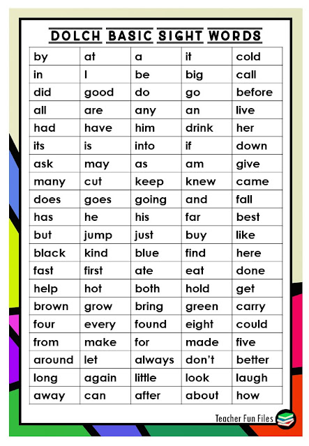 Teacher Fun Files: Dolch Basic Sight Words